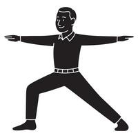 Silhouette of a man in warrior pose with one leg lunged forward and arms stretched horizontally vector