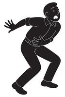 Silhouette of a man running with exaggerated fear, arms stretched behind, action man silhouette vector