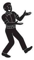 Silhouette of a man dramatically presenting something imaginary with both hands vector
