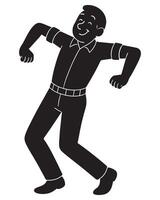 Silhouette of a man mimicking a chicken flap with elbows bent and moving, amusing man silhouette vector
