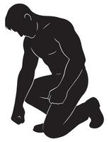 Silhouette of a man on one knee with head bowed and fist resting on the ground vector