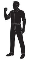 Silhouette of a man clenching his fist at shoulder height, asserting resolve, man with believe vector