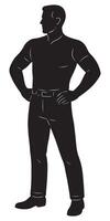 Silhouette of a man facing slightly sideways with both hands forming fists at his waist, beautiful man silhouette vector
