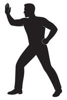 Silhouette of a man shielding with one arm while stepping forward bravely vector