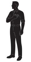 Silhouette of a man placing a hand over his heart and standing upright in respect vector