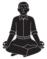 Silhouette of a man in lotus position with a straight spine and hands in mudra vector