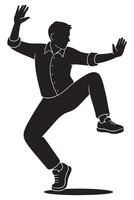 Silhouette of a man with knees bent and arms lifted rhythmically in a hip-hop move, action silhouette vector