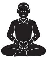 Silhouette of a man in a kneeling meditation pose with palms open facing upward vector
