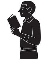 Silhouette of a man reading a book with both hands held in front, teacher silhouette vector