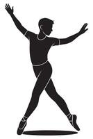 Silhouette of a man stepping forward with arms diagonally raised in a ballet-inspired move, dancing silhouette vector