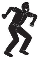 Silhouette of a man doing a silly dance move with elbows out and knees bent, happy man silhouette vector