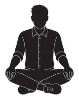 Silhouette of a man sitting upright with both hands on knees in a meditative position vector
