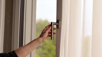 An open window allows a refreshing breeze to flow through the room as the sunlight filters in, causing the curtains to dance softly. Nature outside is vibrant and alive, enhancing the atmosphere video