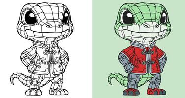 A cartoon character with a green lizard head and a red jacket. The character is standing upright and he is wearing a red jacket vector