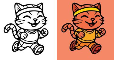 ,A cartoon cat is running in a pair of orange and white shorts. The cat is smiling and he is enjoying the activity vector