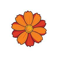 Single orange and red flower with yellow center illustration vector