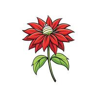 Stylized Red Flower Illustration with Green Stem and Leaves vector