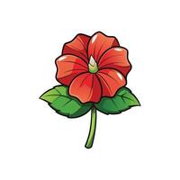 Vibrant red flower with green leaves on white background vector