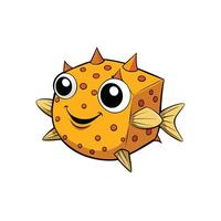Cartoon Boxfish Character with Cute Expression on White Background vector