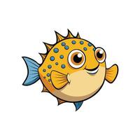 Cartoon Puffer Fish Smiling with Blue Spots and Fins vector