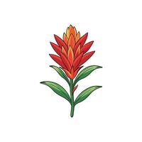 Single Red and Orange Cartoon Flower on White Background vector
