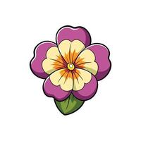 Purple and yellow pansy flower illustration with thick outline vector