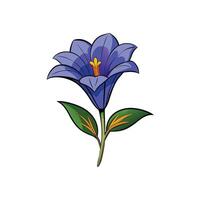 Stylized purple flower with stem and leaves on white vector