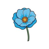 Stylized blue flower with orange center and green stem vector