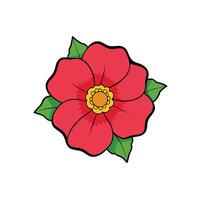 Red flower with leaves on white background illustration vector