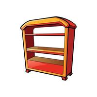 Cartoon red and yellow bookshelf against a white background vector