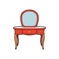 Cartoon Style Vanity Table with Mirror and Drawers vector