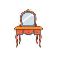 Cartoon dressing table with mirror, drawers and legs vector