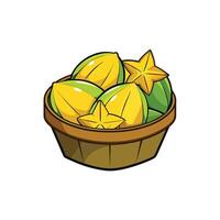 Basket filled with fresh ripe yellow star fruit vector