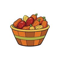 Harvest basket overflowing with colorful autumn vegetables and fruits vector