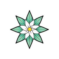 Illustrated white flower with leaves forming star shape pattern vector