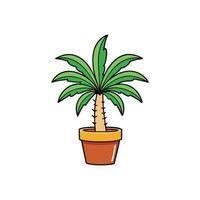 Cartoon Palm Tree in Pot with Simple Line Art vector