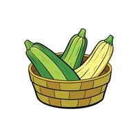 Zucchini in a basket, cartoon style illustration image vector