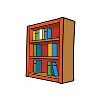 Cartoon style bookshelf with colorful books on white background vector