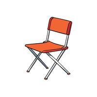Orange folding chair illustration against white background, modern design vector