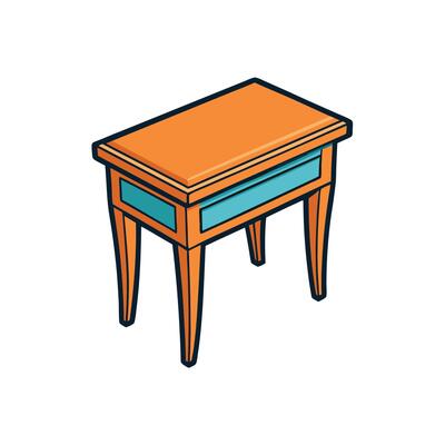 Isometric illustration of wooden table with blue details