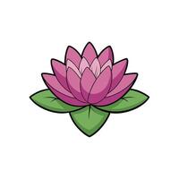 Stylized lotus flower illustration with green leaves. Simple design, clean lines, and flat colors. vector