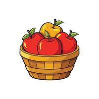Basket full of ripe red apples and golden apple vector