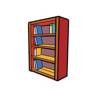 Colorful cartoon bookshelf illustration with assorted books on shelves vector