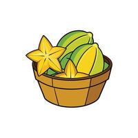 Basket of vibrant star fruit illustration on white background vector