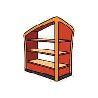 Cartoon style three shelf orange bookshelf, white background vector