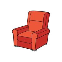 Cartoon style red armchair illustration with black outlines isolated vector