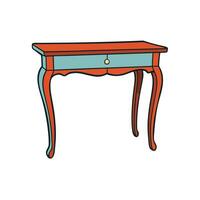 Vintage Side Table Illustration with Drawer in Orange and Teal vector