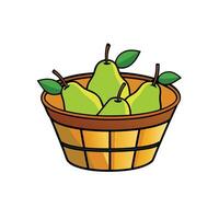 Green pears in a wicker basket on a white background vector