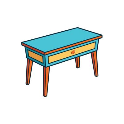 Stylized illustration of a blue and orange side table