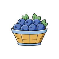 Basket full of fresh blueberries with green leaves vector